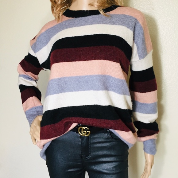 LONG SLEEVE ROUND NECK STRIPED SWEATER - Picture 3 of 6